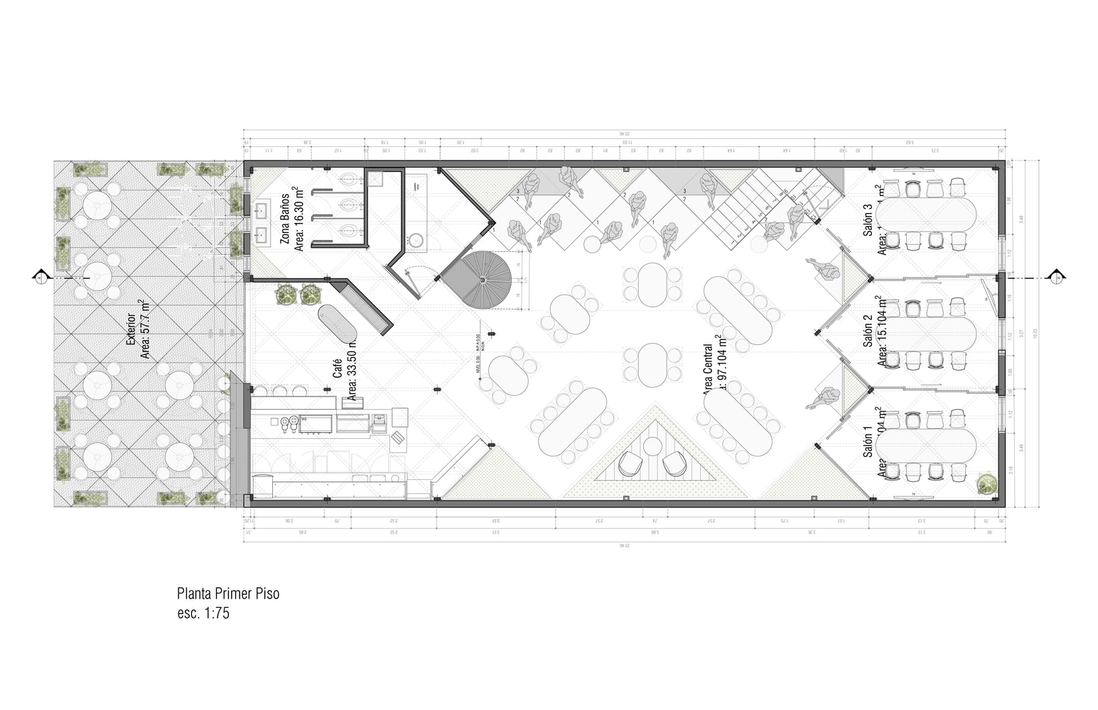 Corte Transversal B-B e jardins triangulares